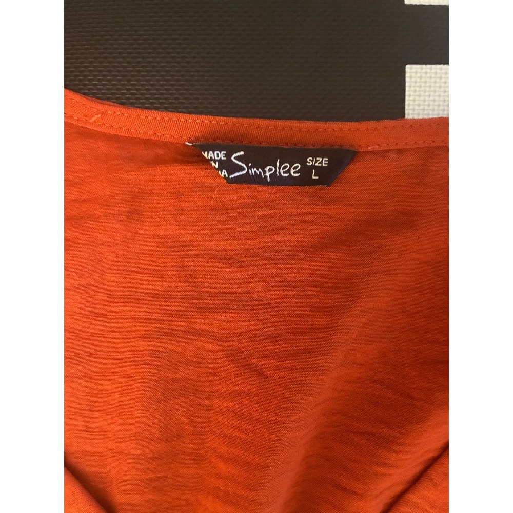 Simplee Burnt Orange Ruffle Wrap Maxi Dress Crochet Lace Long Sleeve Womens L - Picture 3 of 5